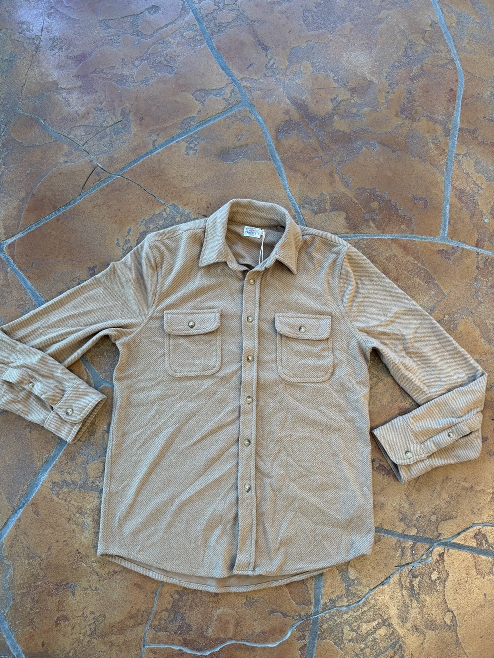 Faherty Legend Sweater Shirt Wheat Twill/ Tan Long Sleeve Button-Up  Men's M